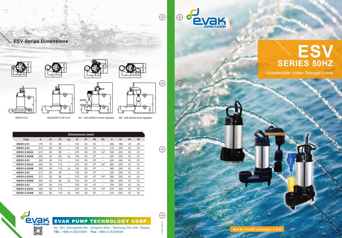 Catalog máy bơm chìm nước thải Evak ESV Series